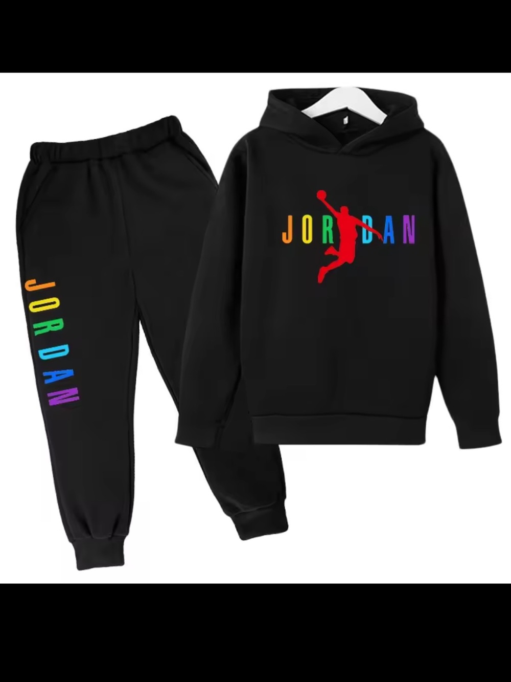 Jordan Kids Black Hoodie & Joggers with Rainbow Logo